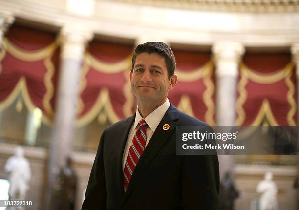 Rep. Paul Ryan walks through Statuary Hall at the U.S. Capitol, October 9, 2013 in Washington, DC. The U.S. Government shutdown is entering its ninth...