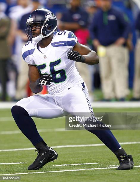 Cliff Avril of the Seattle Seahawks runs during the game against the Indianapolis Colts at Lucas Oil Stadium on October 6, 2013 in Indianapolis,...