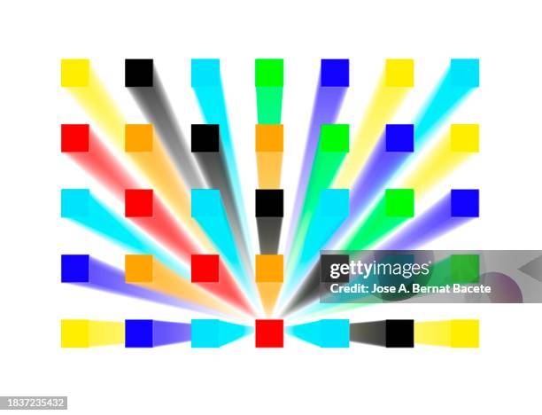 abstract geometric background with colorful square cubes with 3d effect on a white background. - blockchain isometric stock pictures, royalty-free photos & images