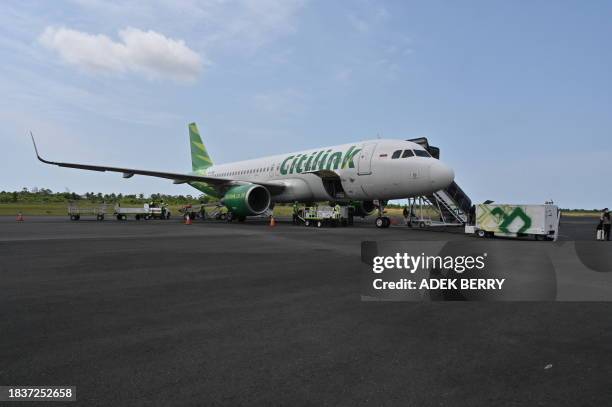 This picture shows a Citilink Airbus A320 at Fatmawati Soekarno airport in Bengkulu, Sumatra on December 10, 2023.