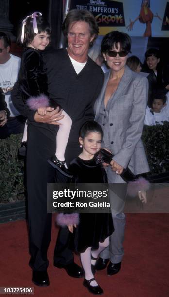 Bruce Jenner, Kris Jenner, Kendall Jenner and Kylie Jenner attend the world premiere of "The Emperor's New Groove" on December 10, 2000 at the El...