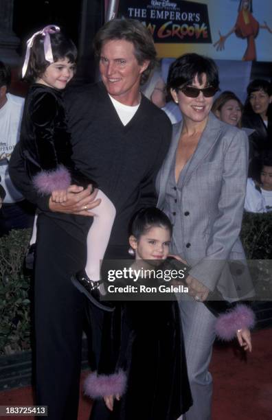 Bruce Jenner, Kris Jenner, Kendall Jenner and Kylie Jenner attend the world premiere of "The Emperor's New Groove" on December 10, 2000 at the El...
