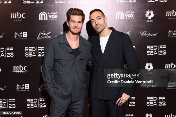 Andrew Garfield and CEO of the Red Sea International Film Festival, Mohammed Al Turki pose for a photocall ahead of the In Conversation With Andrew...