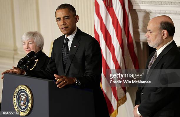 President Barack Obama speaks during a press conference to nominate Janet Yellen to head the Federal Reserve as current Chairman of the Federal...