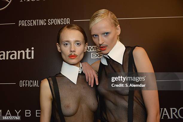 Models are seen backstage at the Hakan Akkaya show during Mercedes-Benz Fashion Week Istanbul s/s 2014 presented by American Express on October 9,...