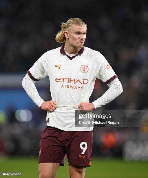 Erling Haaland of Manchester City looks dejected during the Premier League match between Aston Villa and Manchester City at Villa Park on December...