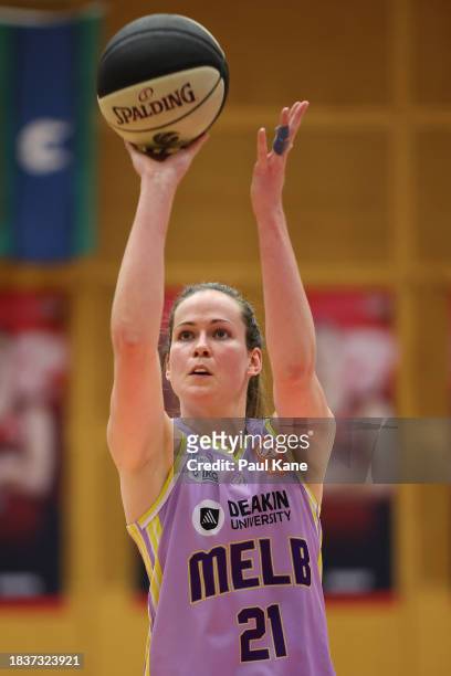 Keely Froling of the Boomers shoots a free throw during the WNBL match between Perth Lynx and Melbourne Boomers at Bendat Basketball Stadium, on...