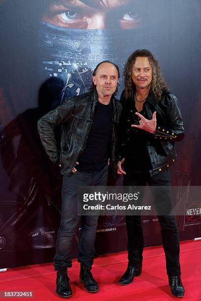 Lars Ulrich and Kirk Hammett of Metallica attend the "Metallica: Through The Never" premiere at the Callao Cinema ME on October 9, 2013 in Madrid,...