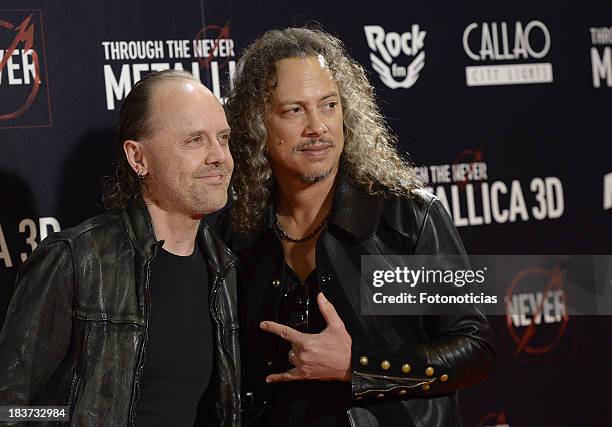 Lars Ulrich and Kirk Hammett of Metallica attend the premiere of 'Metallica: Through The Never' at Callao cinema on October 9, 2013 in Madrid, Spain.