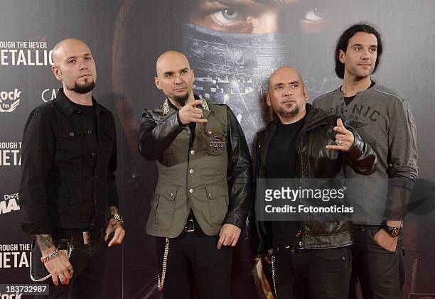 Members of the Spanish band Sober attend the premiere of 'Metallica: Through The Never' at Callao cinema on October 9, 2013 in Madrid, Spain.