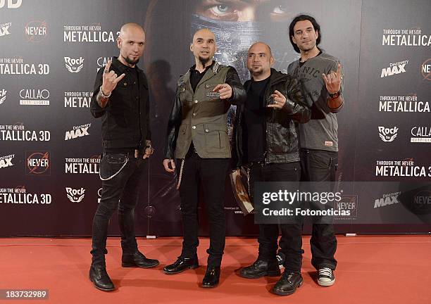 Members of the Spanish band Sober attend the premiere of 'Metallica: Through The Never' at Callao cinema on October 9, 2013 in Madrid, Spain.