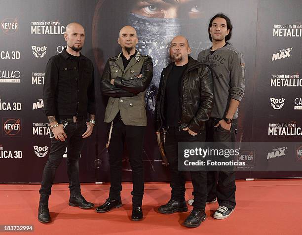 Members of the Spanish band Sober attend the premiere of 'Metallica: Through The Never' at Callao cinema on October 9, 2013 in Madrid, Spain.