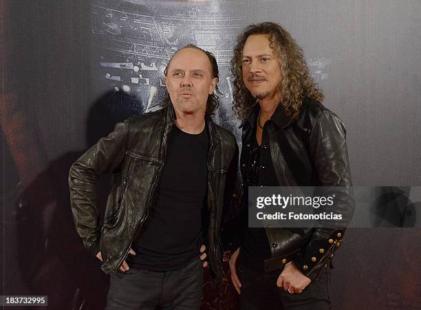 Lars Ulrich and Kirk Hammett of Metallica attend the premiere of 'Metallica: Through The Never' at Callao cinema on October 9, 2013 in Madrid, Spain.