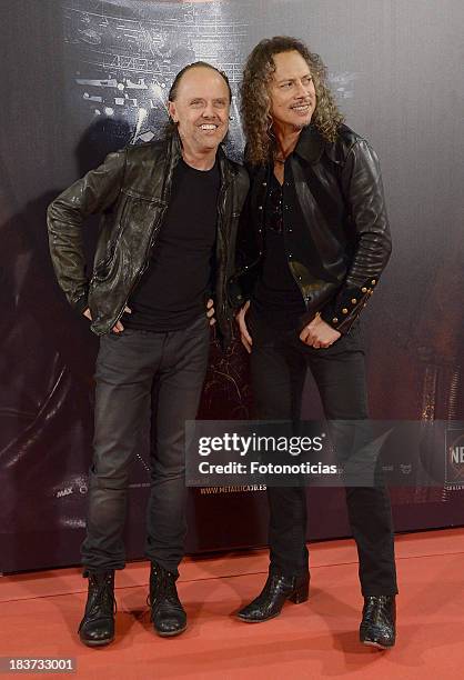 Lars Ulrich and Kirk Hammett of Metallica attend the premiere of 'Metallica: Through The Never' at Callao cinema on October 9, 2013 in Madrid, Spain.