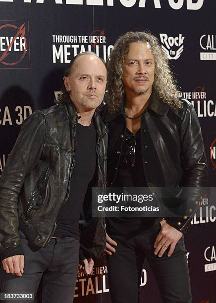 Lars Ulrich and Kirk Hammett of Metallica attend the premiere of 'Metallica: Through The Never' at Callao cinema on October 9, 2013 in Madrid, Spain.