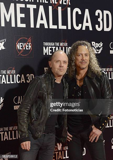 Lars Ulrich and Kirk Hammett of Metallica attend the premiere of 'Metallica: Through The Never' at Callao cinema on October 9, 2013 in Madrid, Spain.