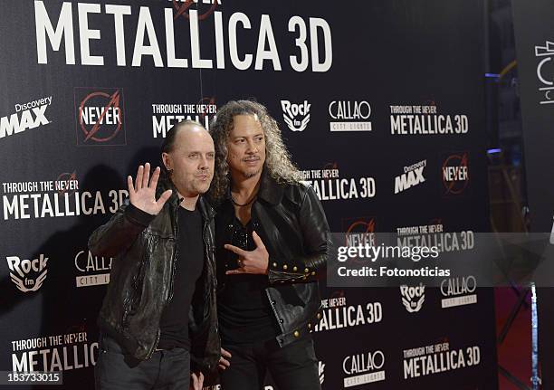 Lars Ulrich and Kirk Hammett of Metallica attend the premiere of 'Metallica: Through The Never' at Callao cinema on October 9, 2013 in Madrid, Spain.