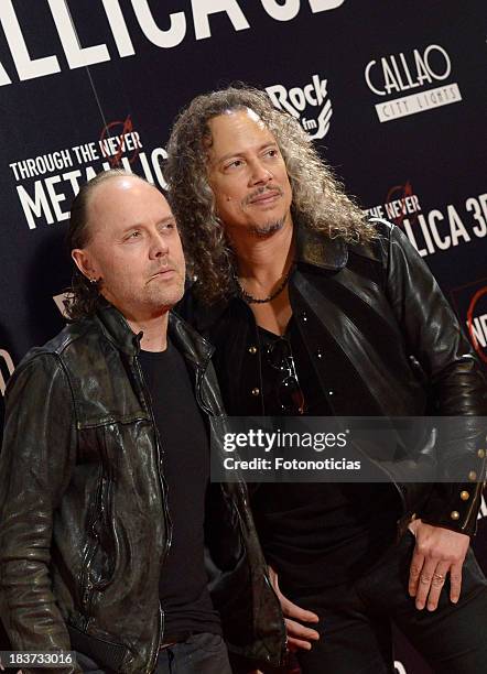 Lars Ulrich and Kirk Hammett of Metallica attend the premiere of 'Metallica: Through The Never' at Callao cinema on October 9, 2013 in Madrid, Spain.