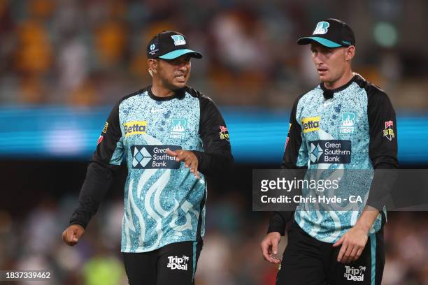 Usman Khawaja and Marnus Labuschagne of the Heat during the BBL match between Brisbane Heat and Melbourne Stars at The Gabba, on December 07 in...