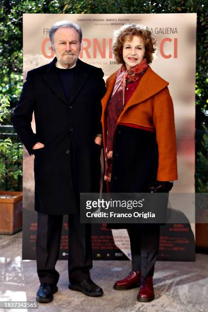 Anna Galiena and Franco Nero attend the "Giorni Felici" photocall at Cinema Nuovo Sacher on December 07, 2023 in Rome, Italy.