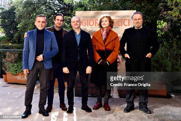 Giampietro Preziosa, Simone Petralia, Marco Simon Puccioni, Anna Galiena and Franco Nero attend the "Giorni Felici" photocall at Cinema Nuovo Sacher...