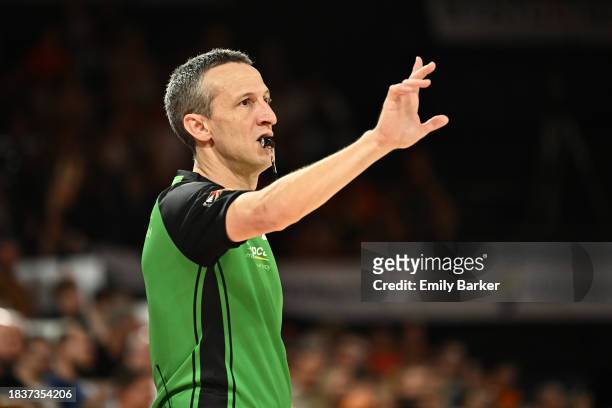Referee Vaughan Mayberry is seen during the round 10 NBL match between Cairns Taipans and Sydney Kings at Cairns Convention Centre, on December 07 in...