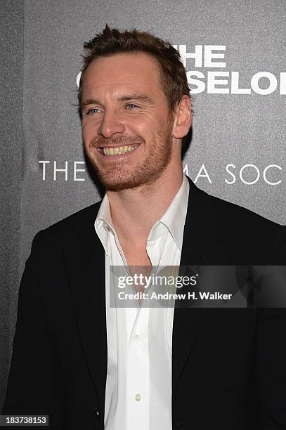 Michael Fassbender attends Emporio Armani With GQ And The Cinema Society Host A Screening Of "The Counselor" at Crosby Street Hotel on October 9,...