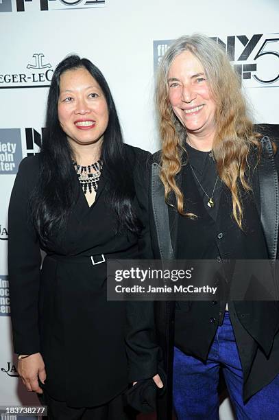 Executive Director Rose Kuo and singer Patti Smith attend the Gala Tribute To Ralph Fiennes during the 51st New York Film Festival at Alice Tully...