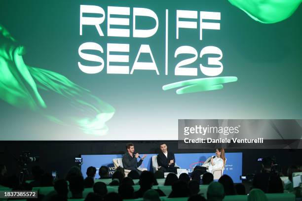 Andrew Garfield, CEO of the Red Sea International Film Festival, Mohammed Al Turki and Raya Abirached attend In Conversation with Andrew Garfield...