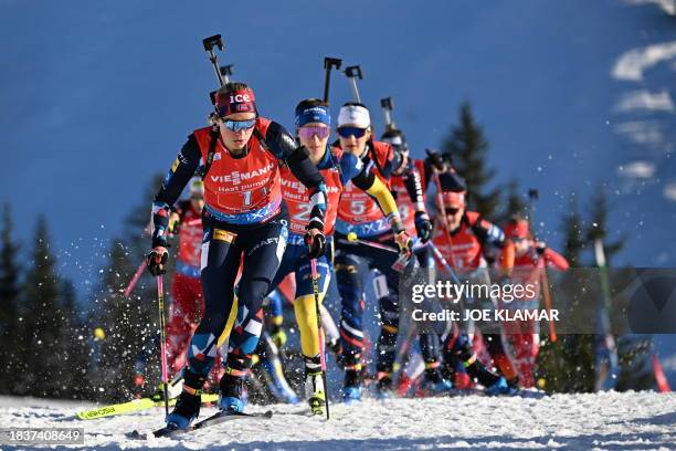 Athletes compete in the women's 4x6km relay event of the IBU Biathlon World Cup in Hochfilzen, Austria, on December 10, 2023.