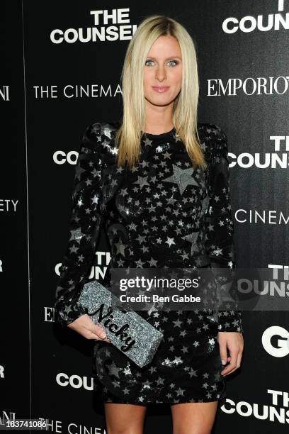 Nicky Hilton attends the Emporio Armani with GQ & The Cinema Society screening of "The Counselor" at the Crosby Street Hotel on October 9, 2013 in...