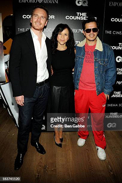 Actor Michael Fassbender, actress Rosie Perez and actor John Leguizamo attend the Emporio Armani with GQ & The Cinema Society screening of "The...