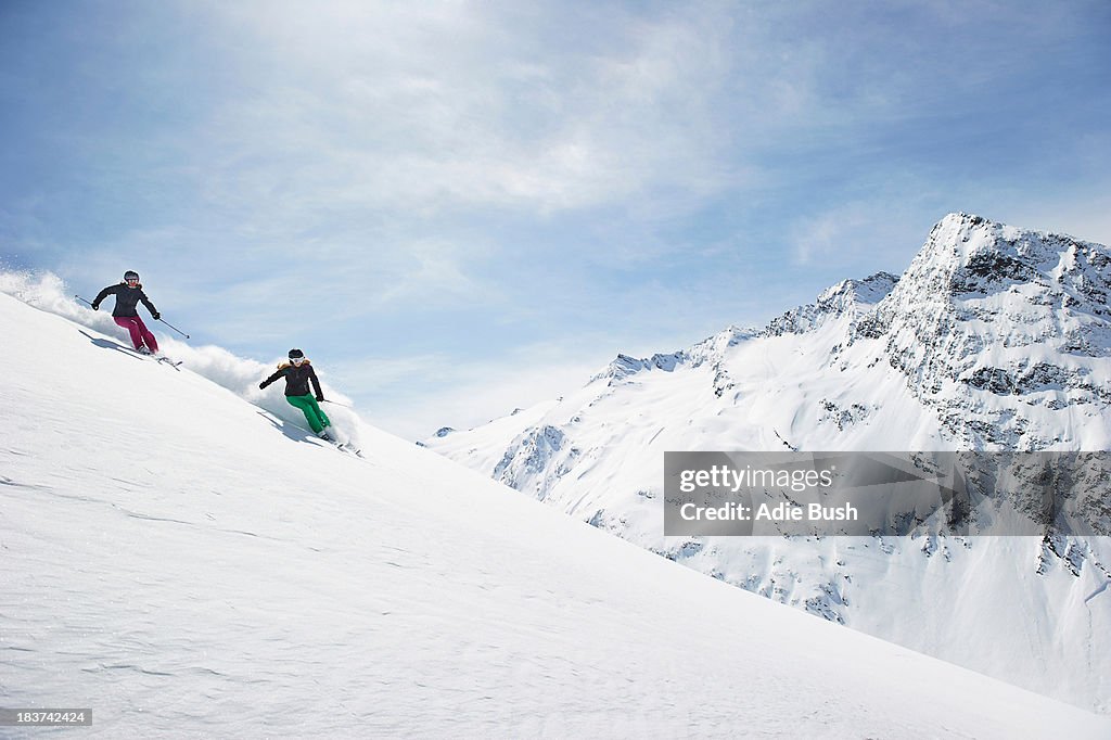 Two women skiing