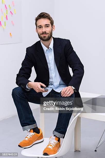 portrait of young male in design studio - portrait white background male foto e immagini stock