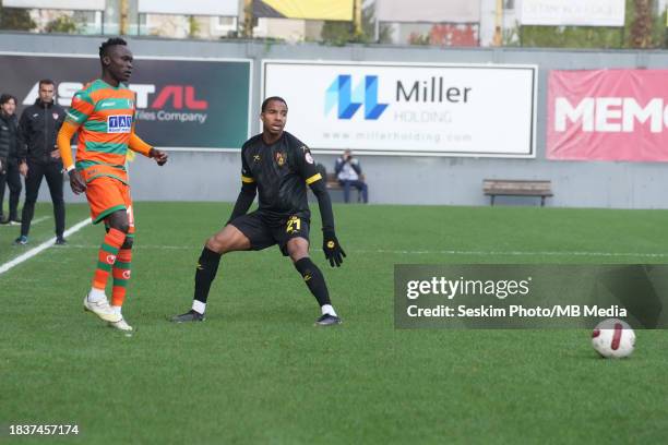 Demeaco Duhaney of Istanbulspor and Piobe Sisto Alanyaspor battle for the ball during the Turkish Super League match between Istanbulspor and...
