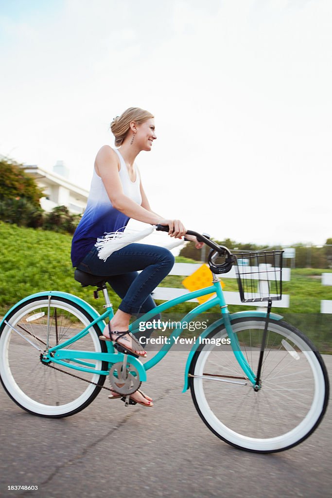 Woman riding bicycle