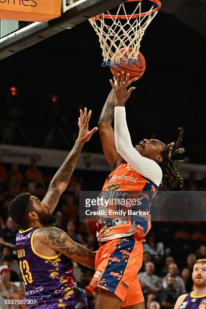 Tahjere McCall of the Taipans goes to the basket during the round 10 NBL match between Cairns Taipans and Sydney Kings at Cairns Convention Centre,...