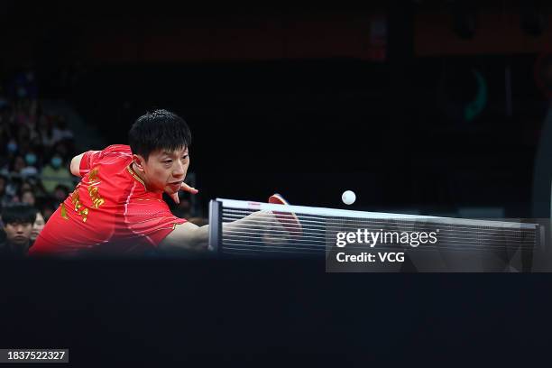 Ma Long of Team China competes in the group match against Lin Yen-Chun of Team Chinese Taipei during ITTF Mixed Team World Cup Chengdu 2023 at...