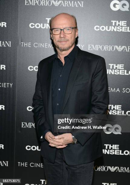 Director Paul Haggis attends Emporio Armani With GQ And The Cinema Society Host A Screening Of "The Counselor" at Crosby Street Hotel on October 9,...