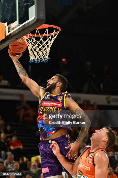 Jonah Bolden of the Kings goes to the basket during the round 10 NBL match between Cairns Taipans and Sydney Kings at Cairns Convention Centre, on...