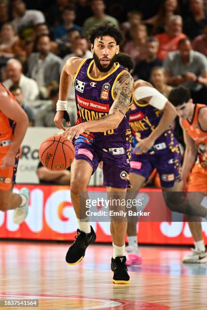 Denzel Valentine of the Kings drives up court during the round 10 NBL match between Cairns Taipans and Sydney Kings at Cairns Convention Centre, on...