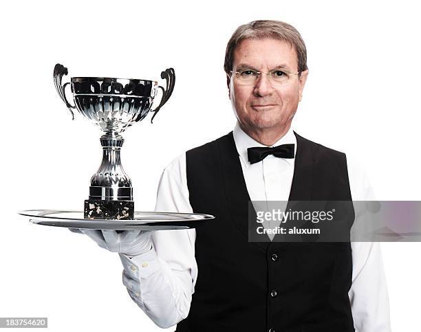butler and trophy - dj cutout waist up stock pictures, royalty-free photos & images