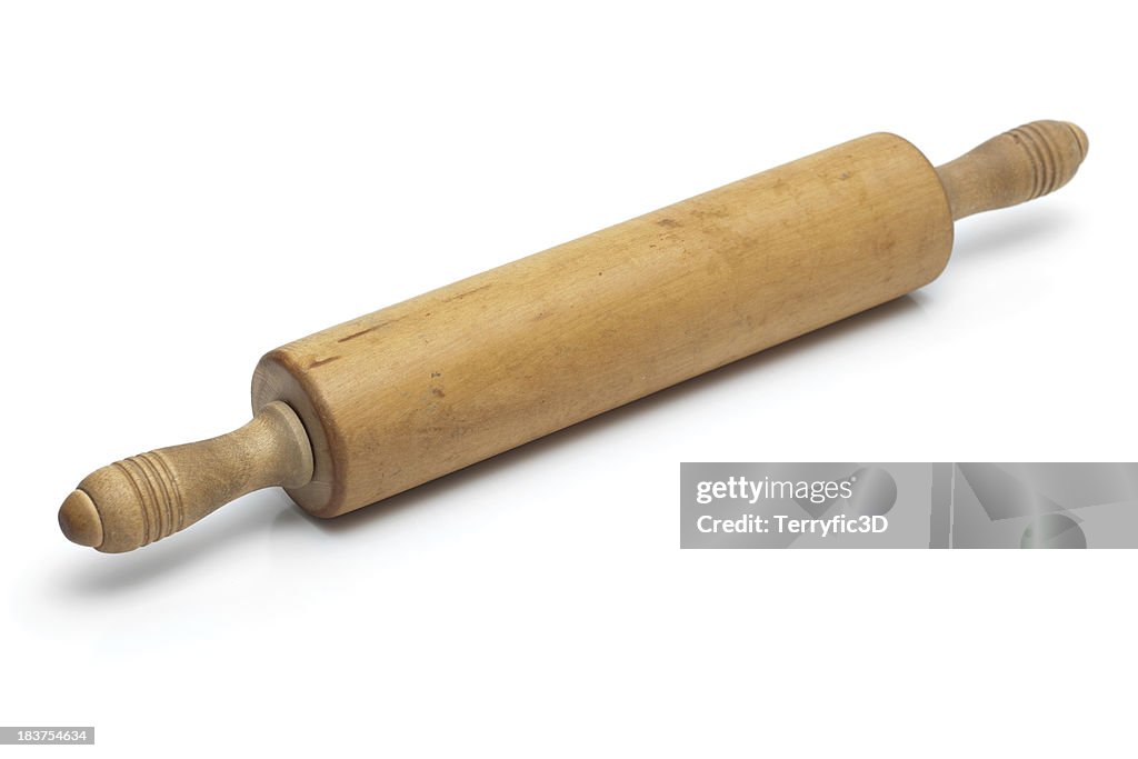 Vintage Wooden Rolling Pin on White