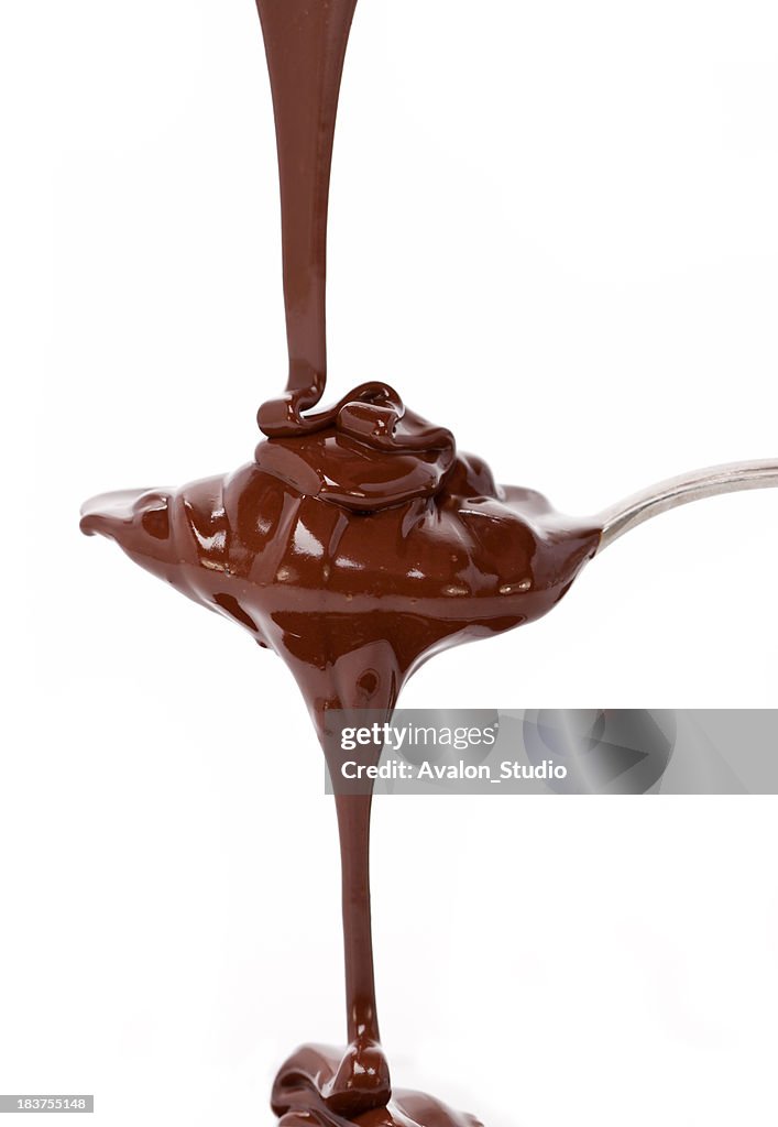 Dissolved chocolate on a spoon