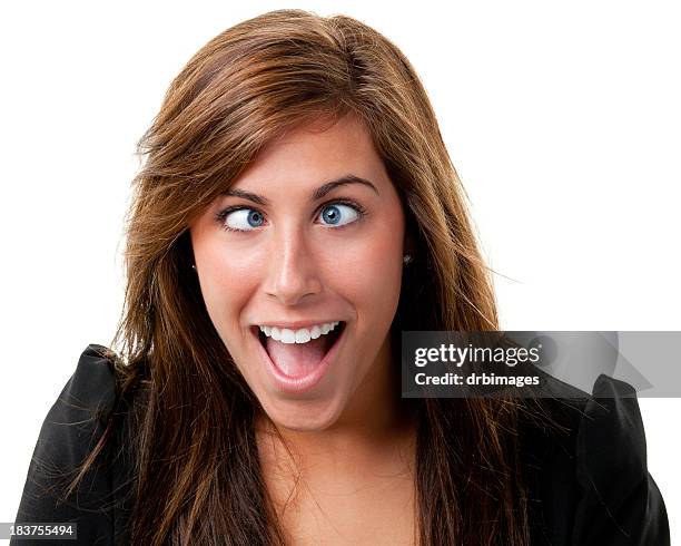 young woman crosses eyes - girl mugshots stock pictures, royalty-free photos & images