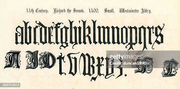 14th century style alphabet - b m stock illustrations