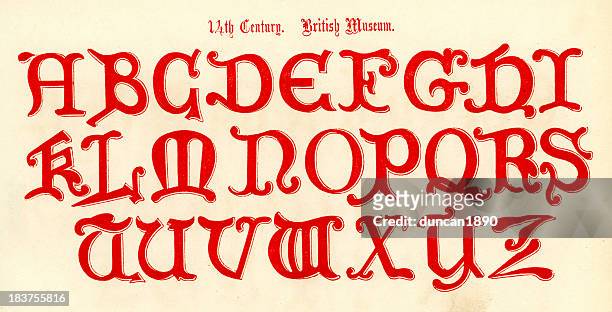 illustrations, cliparts, dessins animés et icônes de 14 ème siècle alphabet de style - enluminures