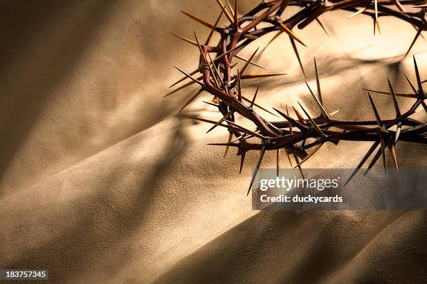 crown of thorns on gold background - goede vrijdag stockfoto's en -beelden
