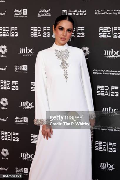 Dorra Zarrouk attends the "Ferrari" red carpet during the Red Sea International Film Festival 2023 on December 07, 2023 in Jeddah, Saudi Arabia.