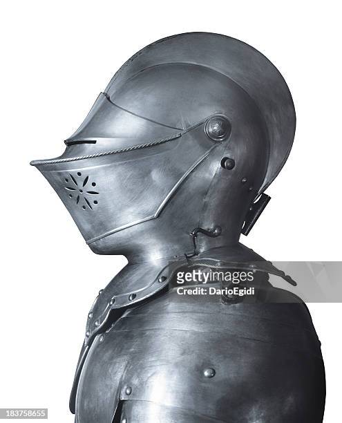 medieval knight armour, side view, white background - traditional armor stock pictures, royalty-free photos & images